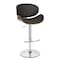 Armen Living Naples Black Faux Leather Adjustable Height Swivel Walnut Wood and Chrome Base Bar Stool LCNABABLKWA - alternate 1